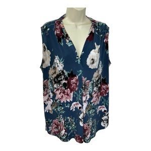 Beacon Women’s Sleeveless Draped Blue Floral Top